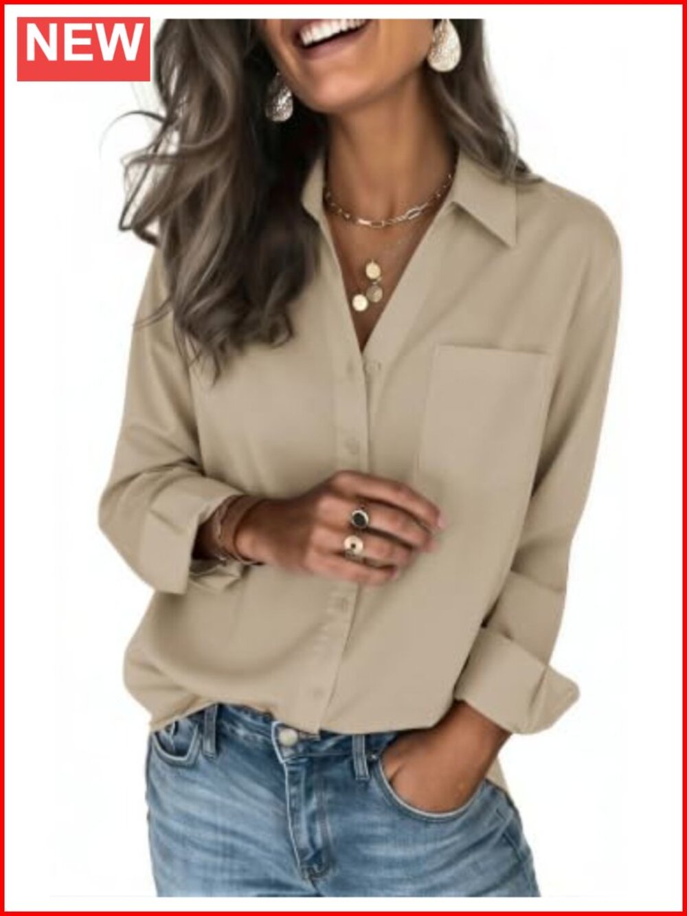 Womens Long Sleeve Button Down Blouse Silky Stretch Tailored Fit